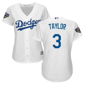 Wholesale Cheap Dodgers #3 Chris Taylor White Home 2018 World Series Women\'s Stitched MLB Jersey