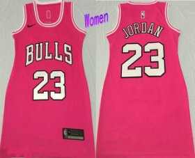 Wholesale Cheap Women\'s Chicago Bulls #23 Michael Jordan Pink Nike Swingman Stitched Dress Jersey
