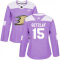Wholesale Cheap Adidas Ducks #15 Ryan Getzlaf Purple Authentic Fights Cancer Women's Stitched NHL Jersey