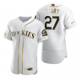 Wholesale Cheap Colorado Rockies #27 Trevor Story White Nike Men\'s Authentic Golden Edition MLB Jersey