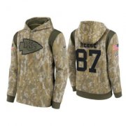 Wholesale Cheap Men's Kansas City Chiefs #87 Travis Kelce Camo 2021 Salute To Service Therma Performance Pullover Hoodie