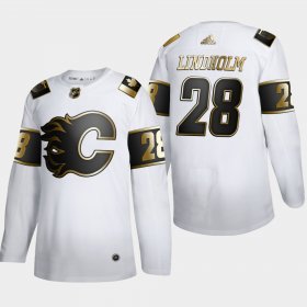 Wholesale Cheap Calgary Flames #28 Elias Lindholm Men\'s Adidas White Golden Edition Limited Stitched NHL Jersey