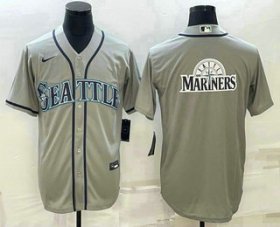 Cheap Men\'s Seattle Mariners Big Logo Gray Stitched MLB Cool Base Jersey