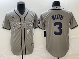 Wholesale Cheap Men's New York Yankees #3 Babe Ruth Gray With Patch Cool Base Stitched Baseball Jersey