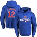Wholesale Cheap Cubs #12 Kyle Schwarber Blue 2016 World Series Champions Pullover MLB Hoodie