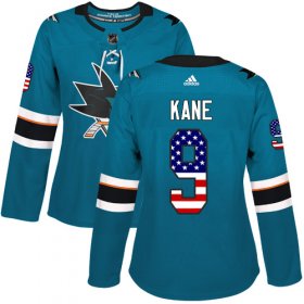 Wholesale Cheap Adidas Sharks #9 Evander Kane Teal Home Authentic USA Flag Women\'s Stitched NHL Jersey