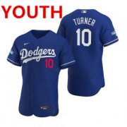 Wholesale Cheap Youth Los Angeles Dodgers #10 Justin Turner Royal 2020 World Series Champions Jersey