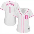 Wholesale Cheap Tigers #1 Jose Iglesias White/Pink Fashion Women's Stitched MLB Jersey