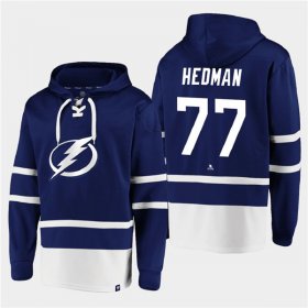 Wholesale Cheap Men\'s Tampa Bay Lightning #77 Victor Hedman Blue All Stitched Sweatshirt Hoodie