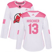 Wholesale Cheap Adidas Devils #13 Nico Hischier White/Pink Authentic Fashion Women's Stitched NHL Jersey