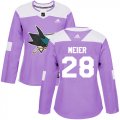 Wholesale Cheap Adidas Sharks #28 Timo Meier Purple Authentic Fights Cancer Women's Stitched NHL Jersey