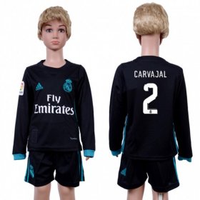Wholesale Cheap Real Madrid #2 Carvajal Away Long Sleeves Kid Soccer Club Jersey