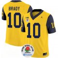 Cheap Men's Michigan Wolverines #10 Tom Brady 2023 F.U.S.E. Yellow Navy Rose Bowl Patch Stitched Jersey