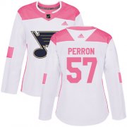 Wholesale Cheap Adidas Blues #57 David Perron White/Pink Authentic Fashion Women's Stitched NHL Jersey