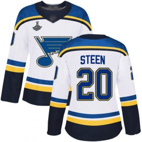 Wholesale Cheap Adidas Blues #20 Alexander Steen White Road Authentic Stanley Cup Champions Women\'s Stitched NHL Jersey