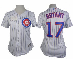 Wholesale Cheap Cubs #17 Kris Bryant White(Blue Strip) Women\'s Fashion Stitched MLB Jersey