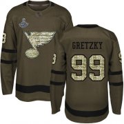 Wholesale Cheap Adidas Blues #99 Wayne Gretzky Green Salute to Service Stanley Cup Champions Stitched NHL Jersey