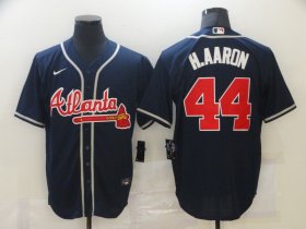 Wholesale Cheap Men\'s Atlanta Braves #44 Hank Aaron Navy Blue Stitched MLB Cool Base Nike Jersey