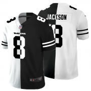 Cheap Baltimore Ravens #8 Lamar Jackson Men's Black V White Peace Split Nike Vapor Untouchable Limited NFL Jersey