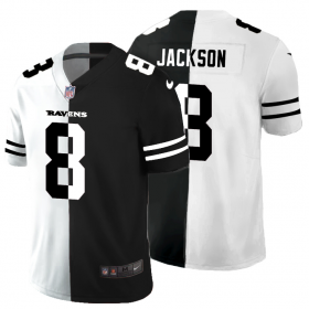Cheap Baltimore Ravens #8 Lamar Jackson Men\'s Black V White Peace Split Nike Vapor Untouchable Limited NFL Jersey