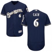 Wholesale Cheap Brewers #6 Lorenzo Cain Navy Blue Flexbase Authentic Collection Stitched MLB Jersey