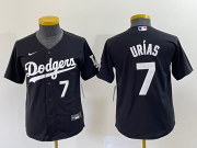 Wholesale Cheap Youth Los Angeles Dodgers #7 Julio Urias Number Black Turn Back The Clock Stitched Cool Base Jersey