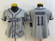Wholesale Cheap Women's Dallas Cowboys #11 Micah Parsons Grey With Patch Cool Base Stitched Baseball Jersey