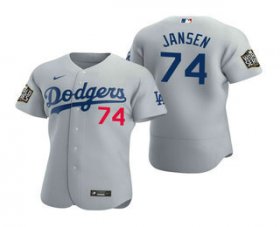 Wholesale Cheap Men\'s Los Angeles Dodgers #74 Kenley Jansen Gray 2020 World Series Authentic Flex Nike Jersey