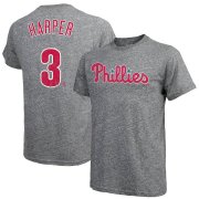 Wholesale Cheap Philadelphia Phillies #3 Bryce Harper Majestic Threads Name & Number Tri-Blend T-Shirt Gray