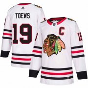Wholesale Cheap Adidas Blackhawks #19 Jonathan Toews White Road Authentic Stitched NHL Jersey
