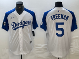 Cheap Men's Los Angeles Dodgers #5 Freddie Freeman White Blue Fashion Stitched Cool Base Limited Jerseys
