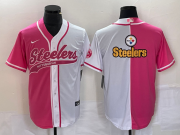 Wholesale Cheap Men's Pittsburgh Steelers Big Logo Pink White Two Tone With Patch Cool Base Stitched Baseball Jersey