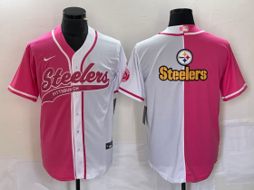 Wholesale Cheap Men\'s Pittsburgh Steelers Big Logo Pink White Two Tone With Patch Cool Base Stitched Baseball Jersey