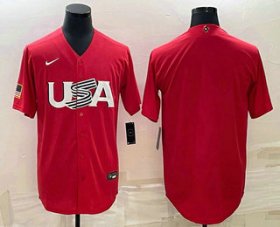 Cheap Men\'s USA Baseball Blank 2023 Red World Classic Stitched Jerseys