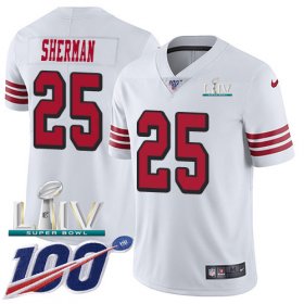 Wholesale Cheap Nike 49ers #25 Richard Sherman White Super Bowl LIV 2020 Rush Men\'s Stitched NFL Limited 100th Season Jersey