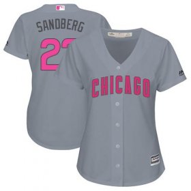 Wholesale Cheap Cubs #23 Ryne Sandberg Grey Mother\'s Day Cool Base Women\'s Stitched MLB Jersey