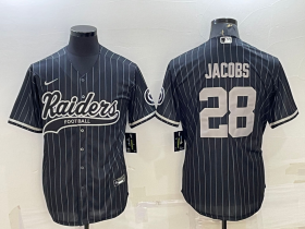Wholesale Cheap Men\'s Las Vegas Raiders #28 Josh Jacobs Black With Patch Cool Base Stitched Baseball Jersey