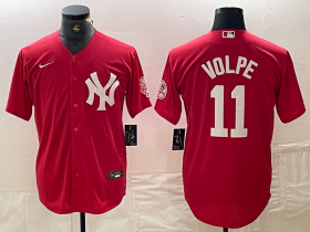 Cheap Men\'s New York Yankees #11 Anthony Volpe Red Fashion Cool Base Jersey