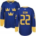 Wholesale Cheap Team Sweden #22 Daniel Sedin Blue 2016 World Cup Stitched NHL Jersey