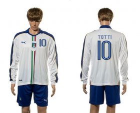 Wholesale Cheap Italy #10 Totti White Away Long Sleeves Soccer Country Jersey