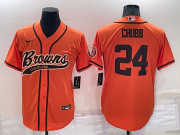 Wholesale Cheap Men's Cleveland Browns #24 Nick Chubb Orange Stitched Cool Base Nike Baseball Jersey