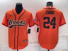 Wholesale Cheap Men\'s Cleveland Browns #24 Nick Chubb Orange Stitched Cool Base Nike Baseball Jersey