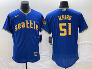Wholesale Cheap Men's Seattle Mariners #51 Ichiro Suzuki Blue 2023 City Connect Flex Base Stitched Jersey