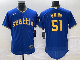 Wholesale Cheap Men\'s Seattle Mariners #51 Ichiro Suzuki Blue 2023 City Connect Flex Base Stitched Jersey