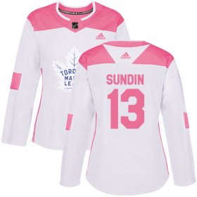 Wholesale Cheap Adidas Maple Leafs #13 Mats Sundin White/Pink Authentic Fashion Women\'s Stitched NHL Jersey