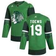 Wholesale Cheap Chicago Blackhawks #19 Jonathan Toews Men's Adidas 2020 St. Patrick's Day Stitched NHL Jersey Green.jpg.jpg