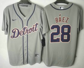 Wholesale Cheap Men\'s Detroit Tigers #28 Javier Baez Grey Stitched Cool Base Nike Jersey