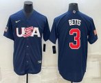 Cheap Men's USA Baseball #3 Mookie Betts 2023 Navy World Baseball Classic Stitched Jerseys