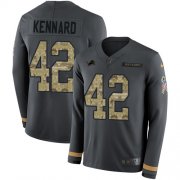 Wholesale Cheap Nike Lions #42 Devon Kennard Anthracite Salute to Service Men's Stitched NFL Limited Therma Long Sleeve Jersey