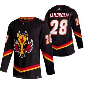 Wholesale Cheap Calgary Flames #28 Elias Lindholm Black Men\'s Adidas 2020-21 Reverse Retro Alternate NHL Jersey